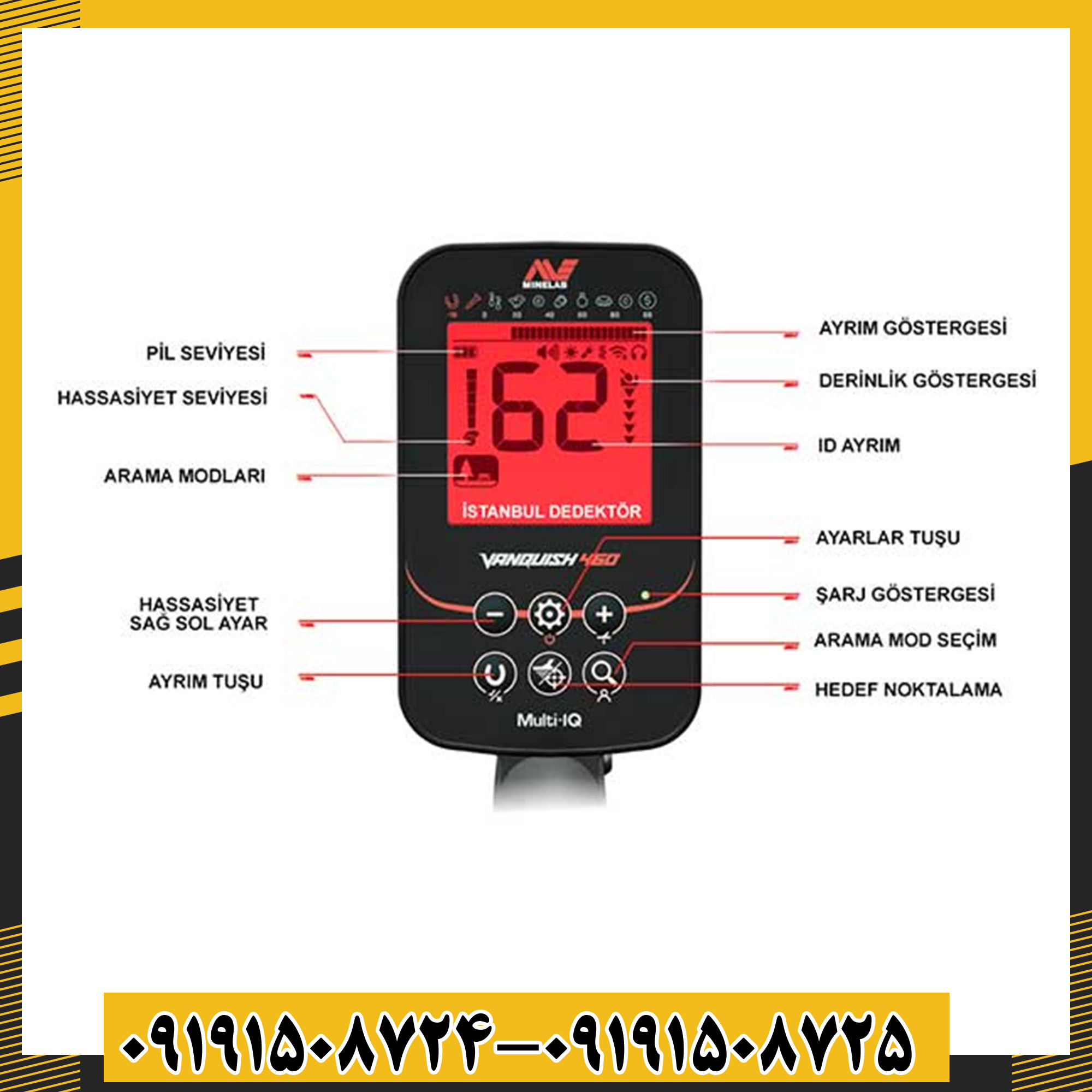 نمای نزدیک صفحه نمایش دیجیتال فلزیاب ونکویش 460 09191508725 - 09191508724